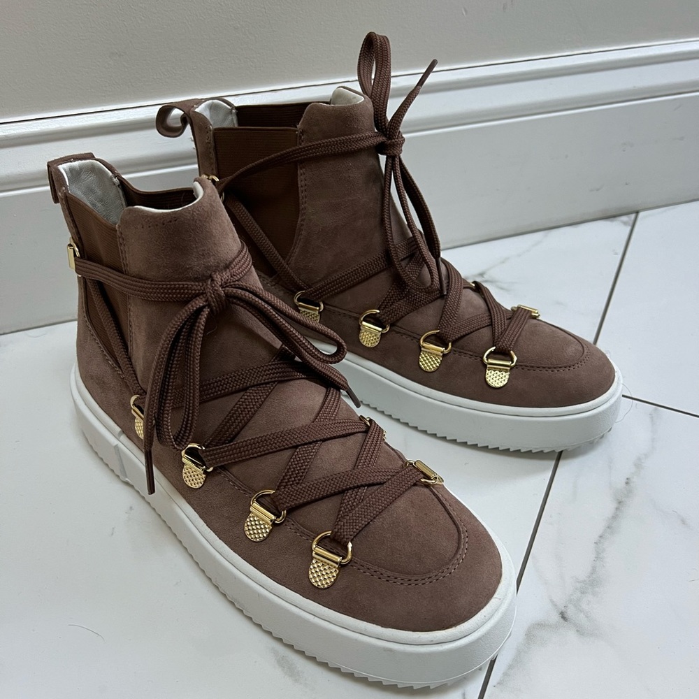 Stuart Weitzman Suede Ankle Boot with Laces